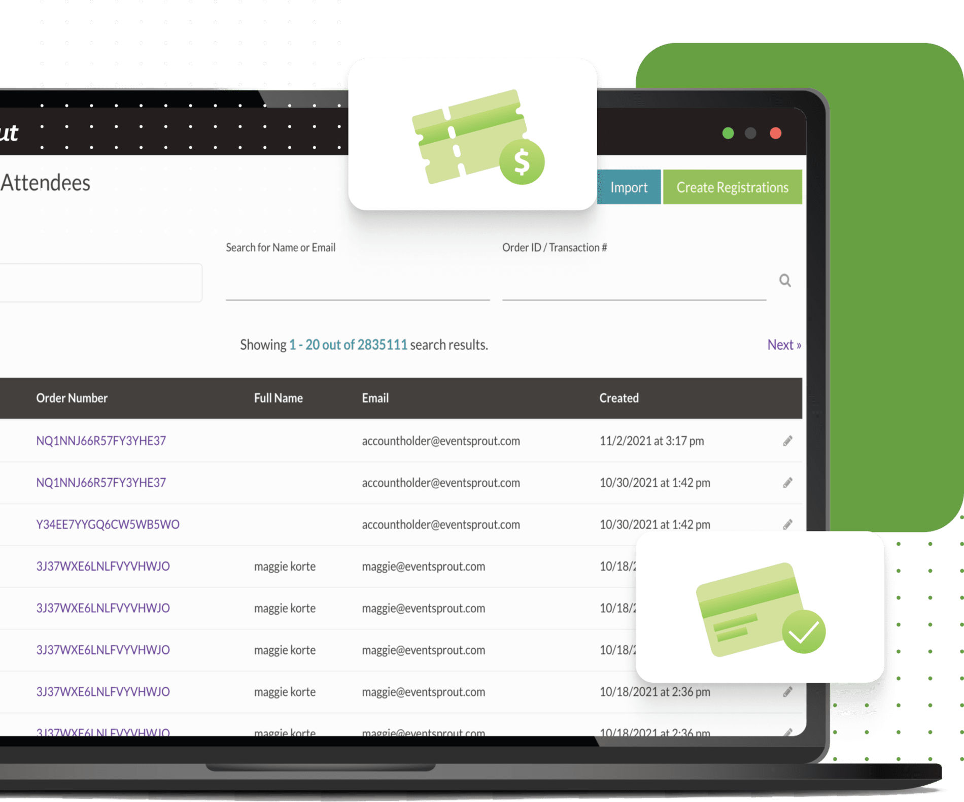 EventSprout dashboard displayed on laptop.