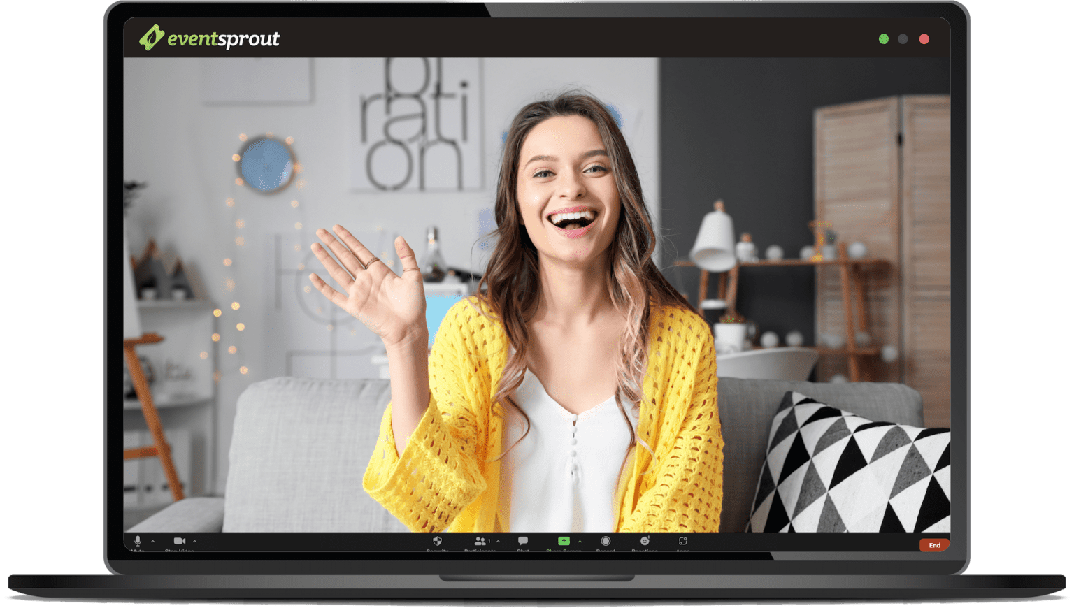 Laptop showing a young woman on a live zoom.