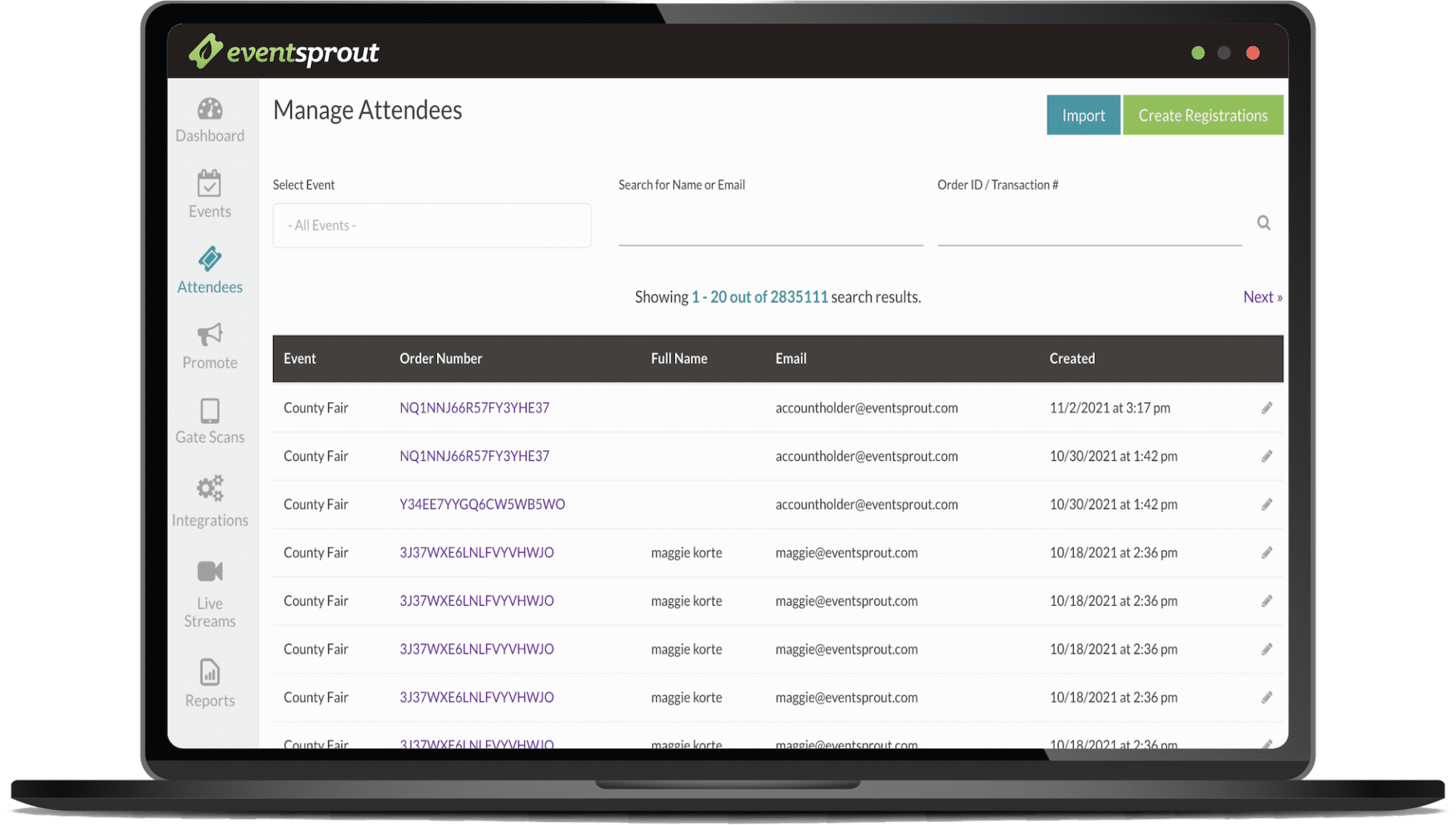 laptop displaying EventSprout's dashboard.