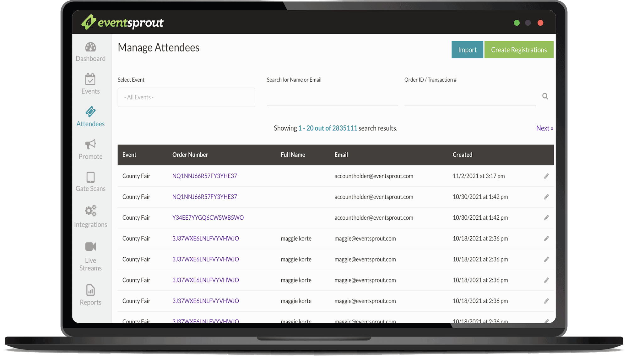 laptop displaying EventSprout's dashboard.