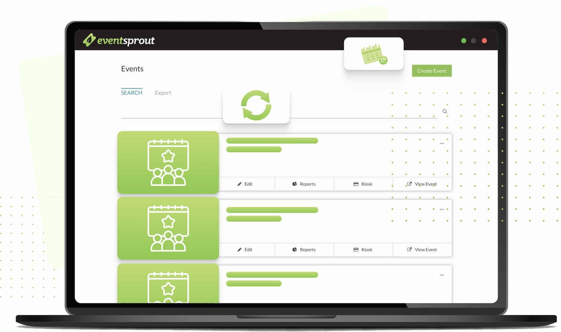 EventSprout dashboard displayed on laptop.